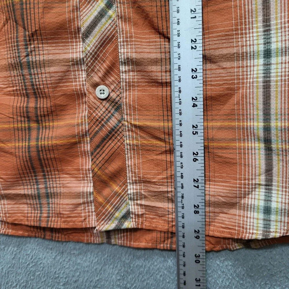 Eddie Bauer Men Button Up Shirt M Orange Nylon Travex Plaid‎ Ripstop Outdoor